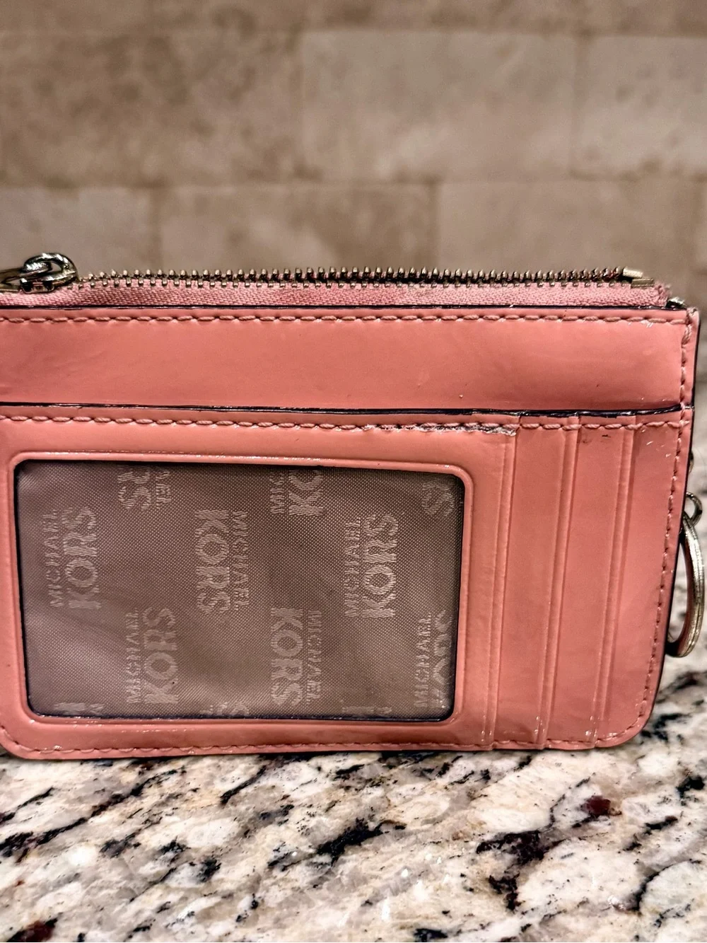 Michael Kors Blush Pink Patent Leather Wristlet with Logo Medallion